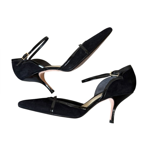 Ann Taylor Black Suede Pointed Toe Kitten Heels Ankle Strap Pumps 6.5M Siren - Picture 1 of 11